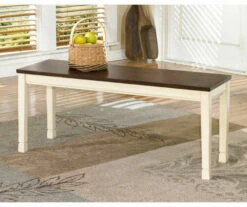 Whitesburg Cottage White & Brown Dining Room Bench -Storage supplies store 810363197 3