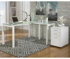 Baraga White L-Shaped Corner Desk -Storage supplies store 810389269 3