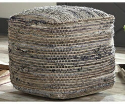 Absalom Natural Chenille Pouf -Storage supplies store 810389289 3