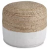 Sweed Valley Natural & White Round Pouf -Storage supplies store 810389291 1