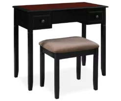Shirley Black Cherry Mirror Vanity Set With Stool