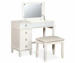 Piper White Mirror Vanity Set With Stool