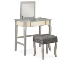 Betty Silver Mirror Vanity Set With Stool
