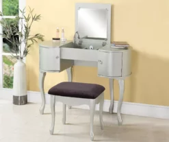 Kelly Silver Rounded Mirror Vanity Set With Stool -Storage supplies store 810389505 1 1