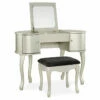 Kelly Silver Rounded Mirror Vanity Set With Stool 1 Kelly Silver Rounded Mirror Vanity Set With Stool -Storage supplies store 810389505 1