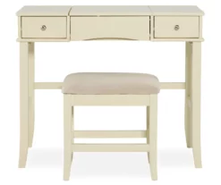 Caroline Cream Mirror Vanity Set With Stool -Storage supplies store 810389506 2