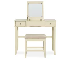 Caroline Cream Mirror Vanity Set With Stool -Storage supplies store 810389506 3