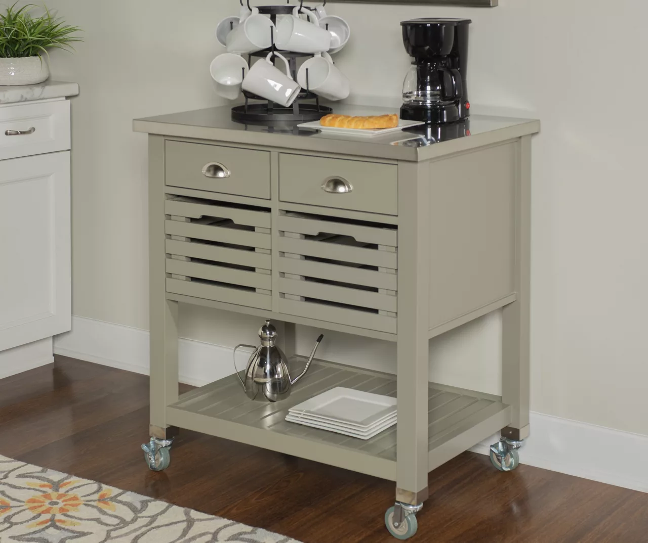 Laurie Gray Steel Top Kitchen Cart With Drawers 5 Laurie Gray Steel Top Kitchen Cart With Drawers - Image 3