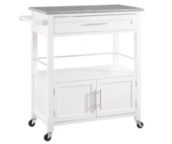 White Double Door Kitchen Cart With Granite Top -Storage supplies store 810389516 1 1
