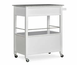 White Double Door Kitchen Cart With Granite Top -Storage supplies store 810389516 4