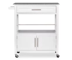 White Double Door Kitchen Cart With Granite Top -Storage supplies store 810389516 5