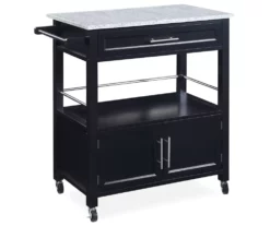 Black Double Door Kitchen Cart With Granite Top