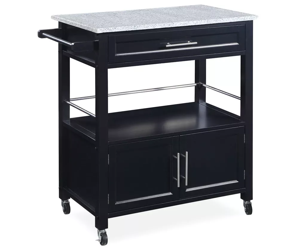 Black Double Door Kitchen Cart With Granite Top 3 Black Double Door Kitchen Cart With Granite Top