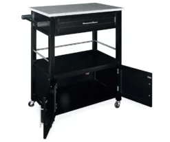 Black Double Door Kitchen Cart With Granite Top 7 Black Double Door Kitchen Cart With Granite Top -Storage supplies store 810389517 2
