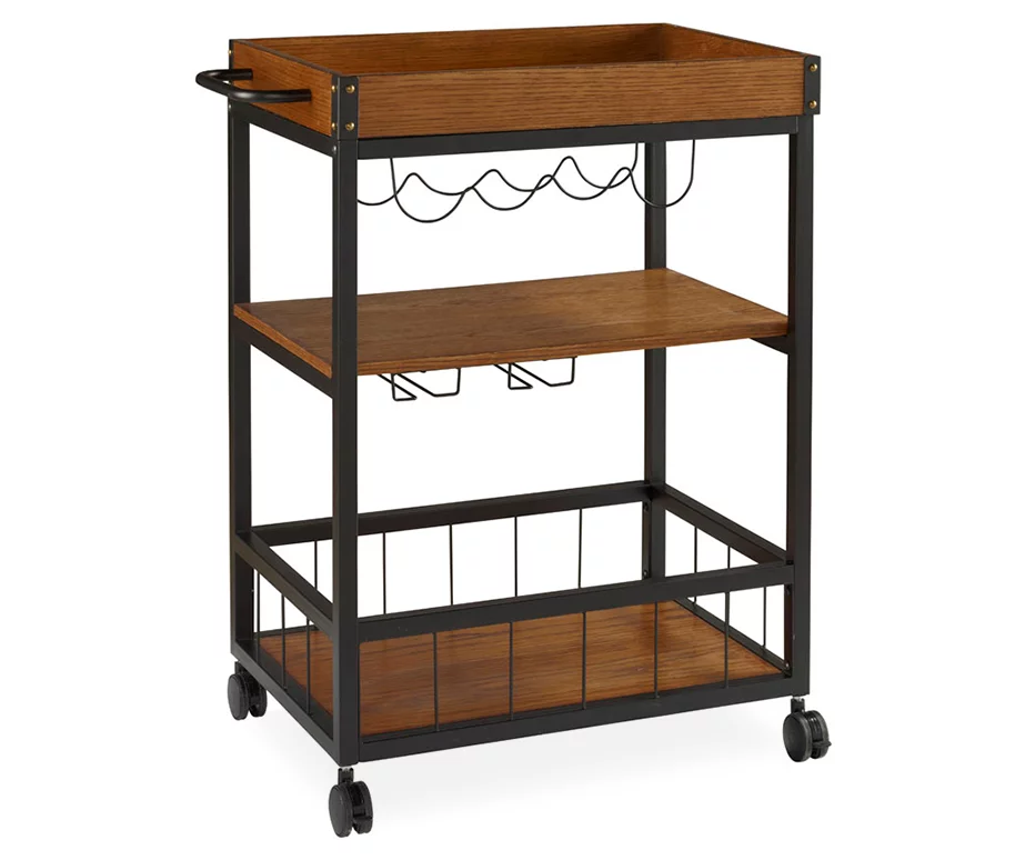 Luke Industrial Kitchen Cart With Wine Storage 3 Luke Industrial Kitchen Cart With Wine Storage