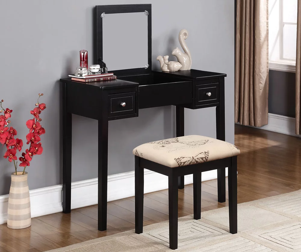 Black Butterfly Mirror Vanity Set With Stool 4 Black Butterfly Mirror Vanity Set With Stool - Image 2