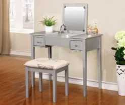 Butterfly Mirror Vanity Set With Stool -Storage supplies store 810389544 1
