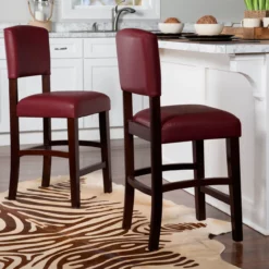 Faux Leather & Wood High Back Bar/ Counter Stools -Storage supplies store 810389551 4