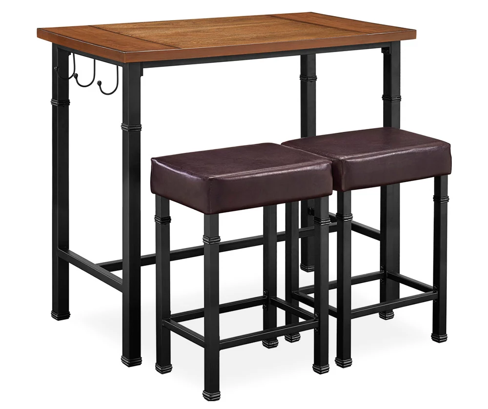 Luke Industrial 3-Piece Pub Table Set With Hooks 3 Luke Industrial 3-Piece Pub Table Set With Hooks