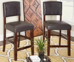 Faux Leather & Wood High Back Bar/ Counter Stools -Storage supplies store 810389599 1