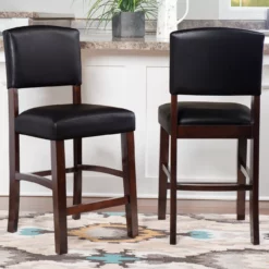 Faux Leather & Wood High Back Bar/ Counter Stools -Storage supplies store 810389599 4