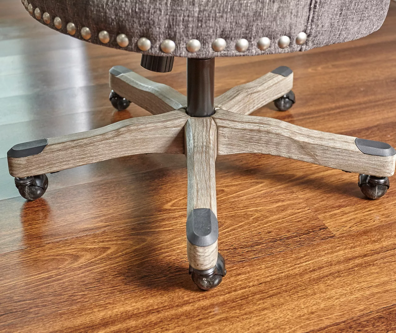 Charcoal Gray Button Tufted Office Chair With Wood Base 4 Charcoal Gray Button Tufted Office Chair With Wood Base - Image 2