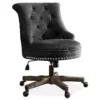 Charcoal Gray Button Tufted Office Chair With Wood Base -Storage supplies store 810389620 1
