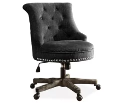 Charcoal Gray Button Tufted Office Chair With Wood Base