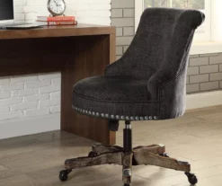 Charcoal Gray Button Tufted Office Chair With Wood Base 7 Charcoal Gray Button Tufted Office Chair With Wood Base -Storage supplies store 810389620 2