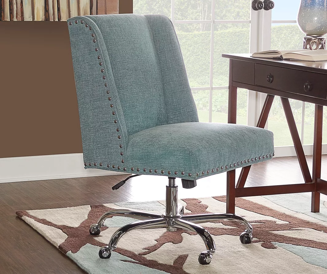 Aqua Square Back Office Chair With Nailhead Trim 6 Aqua Square Back Office Chair With Nailhead Trim - Image 4