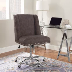 Charcoal Gray Square Back Office Chair With Nailhead Trim 15 Charcoal Gray Square Back Office Chair With Nailhead Trim -Storage supplies store 810389623 2