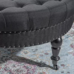 Claire Charcoal Round French Country Ottoman -Storage supplies store 810389633 3