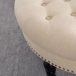 Claire Cream Round French Country Ottoman 9 Claire Cream Round French Country Ottoman -Storage supplies store 810389634 3