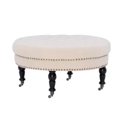 Claire Cream Round French Country Ottoman 10 Claire Cream Round French Country Ottoman -Storage supplies store 810389634 4
