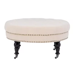 Claire Cream Round French Country Ottoman 11 Claire Cream Round French Country Ottoman -Storage supplies store 810389634 5