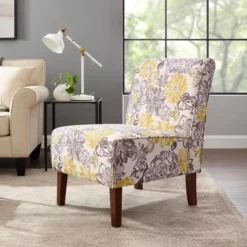 Shleby Gray & Yellow Floral Armless Accent Chair -Storage supplies store 810389645 2 2
