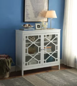 Ava White Geometric 2-Door Cabinet -Storage supplies store 810389656 2