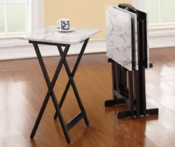 Davis White Faux Marble Tray Tables With Stand, 5-Piece Set -Storage supplies store 810389673 1