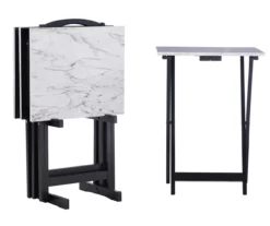 Davis White Faux Marble Tray Tables With Stand, 5-Piece Set -Storage supplies store 810389673 A0 1
