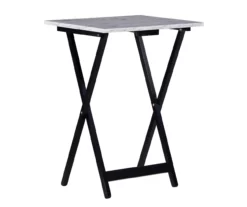 Davis White Faux Marble Tray Tables With Stand, 5-Piece Set -Storage supplies store 810389673 A0 2