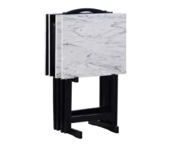 Davis White Faux Marble Tray Tables With Stand, 5-Piece Set -Storage supplies store 810389673 A0 3