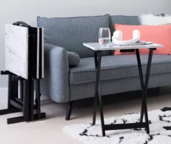 Davis White Faux Marble Tray Tables With Stand, 5-Piece Set -Storage supplies store 810389673 B0 1