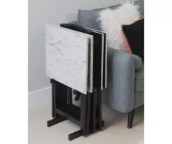 Davis White Faux Marble Tray Tables With Stand, 5-Piece Set -Storage supplies store 810389673 B0 2