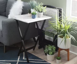 Davis White Faux Marble Tray Tables With Stand, 5-Piece Set -Storage supplies store 810389673 B0 3