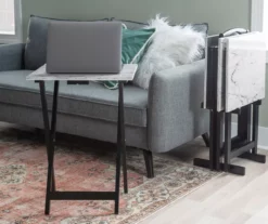 Davis White Faux Marble Tray Tables With Stand, 5-Piece Set -Storage supplies store 810389673 B0 5