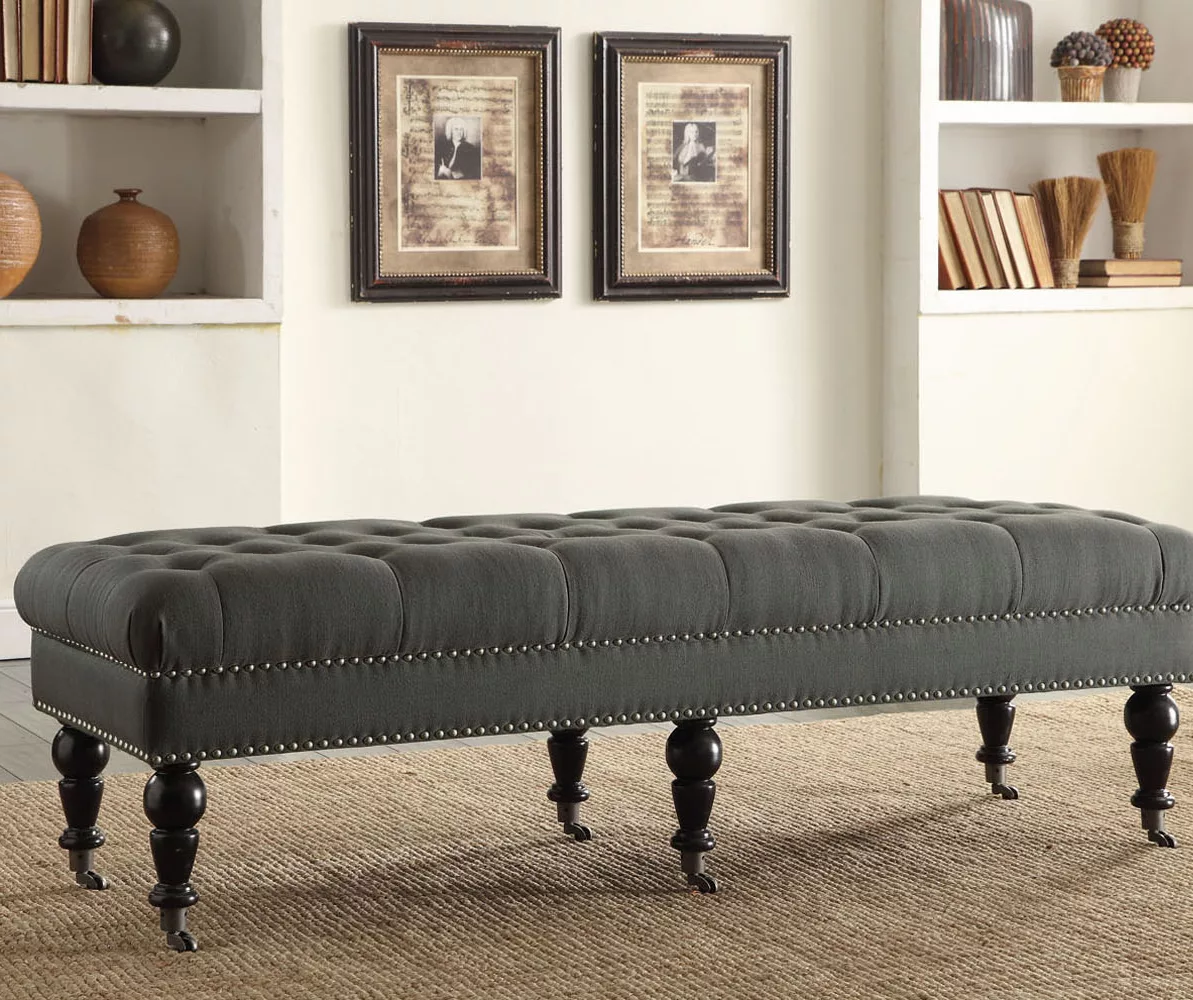 Claire Charcoal Tufted French Country Bench 4 Claire Charcoal Tufted French Country Bench - Image 2
