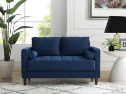 Lillith Navy Blue Mid-Century Loveseat -Storage supplies store 810413629 5