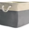 Gray & Cream Fabric Storage Bin With Rope Handles -Storage supplies store 810448615 1