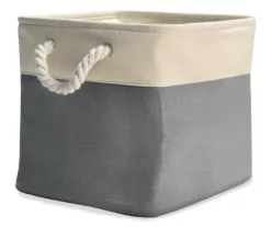 Gray & Cream Fabric Storage Bin With Rope Handles -Storage supplies store 810448615 21