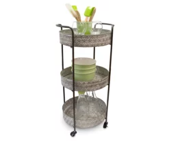 Whitewash Round Metal Tray 3-Tier Rolling Cart -Storage supplies store 810450733